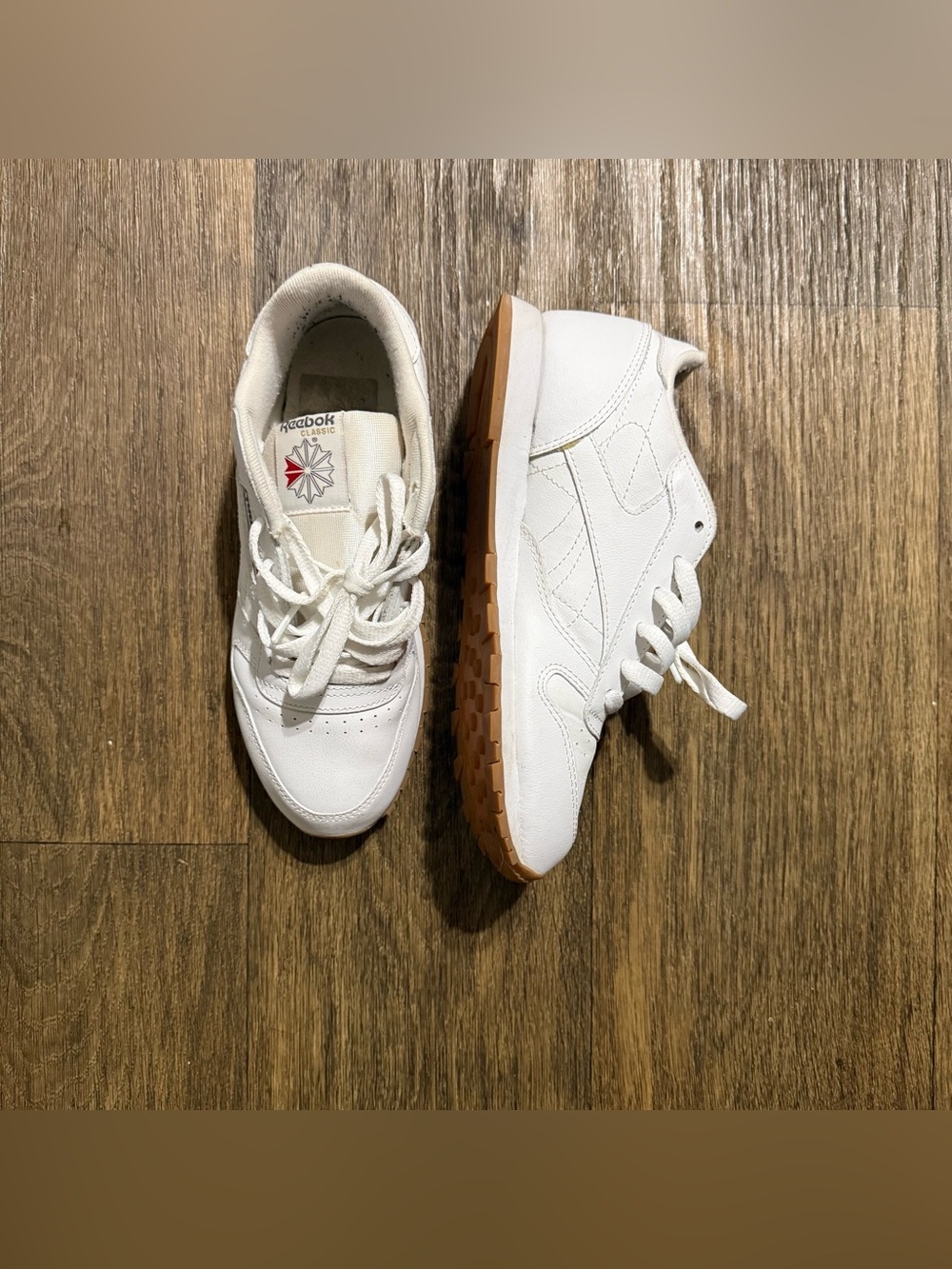 Reebok  Classic Leather Sneakers in White with Gum Sole Size 4 Women